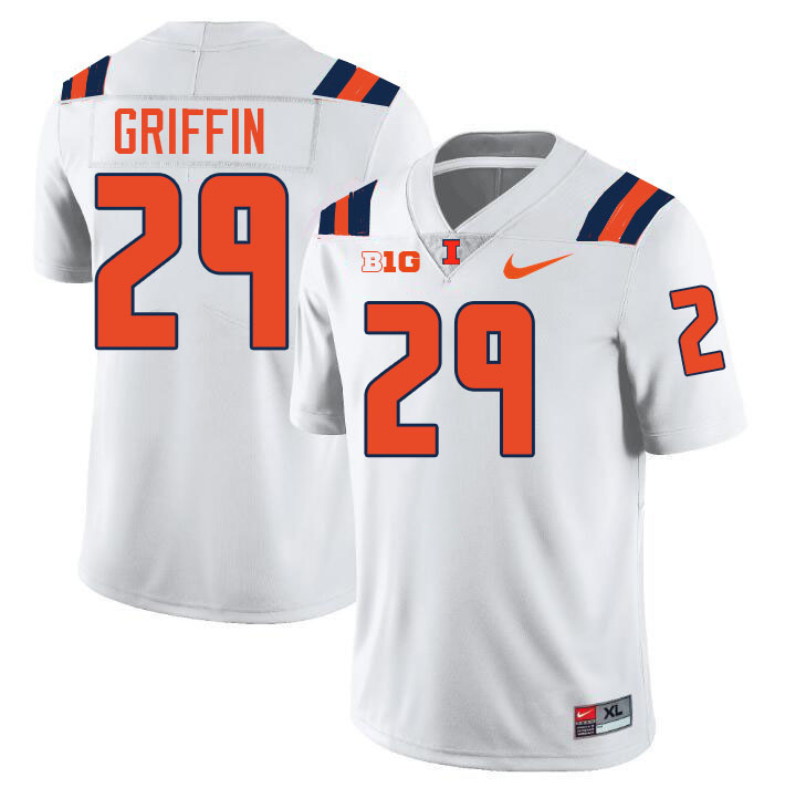 Men #29 TJ Griffin Illinois Fighting Illini College Football Jerseys Stitched-White